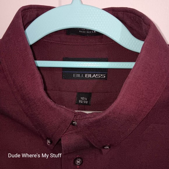 BILL BLASS BURGUNDY MEN'S LONG SLEEVE DRESS SHIRT - MEN'S SIZE 16.5 (32/22) - Picture 2 of 3
